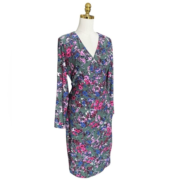 RACHEL ROY Surplice V-neck Floral Print Long Sleeve Belted Dress Womens Size XL - Picture 5 of 10
